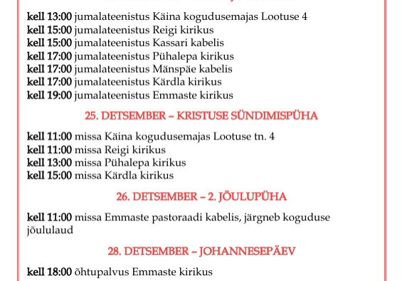 Jõuluaja jumalateenistused